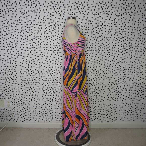 Anthro Maeve Finley Abstract Print V-Neck Sleeveless Wide Leg Jumpsuit - Picture 8 of 10